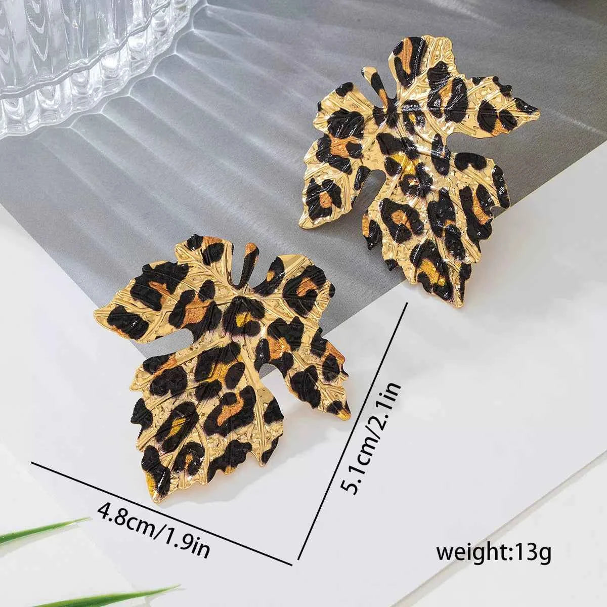 Alloy Leopard Print Leaf Earrings Trendsi
