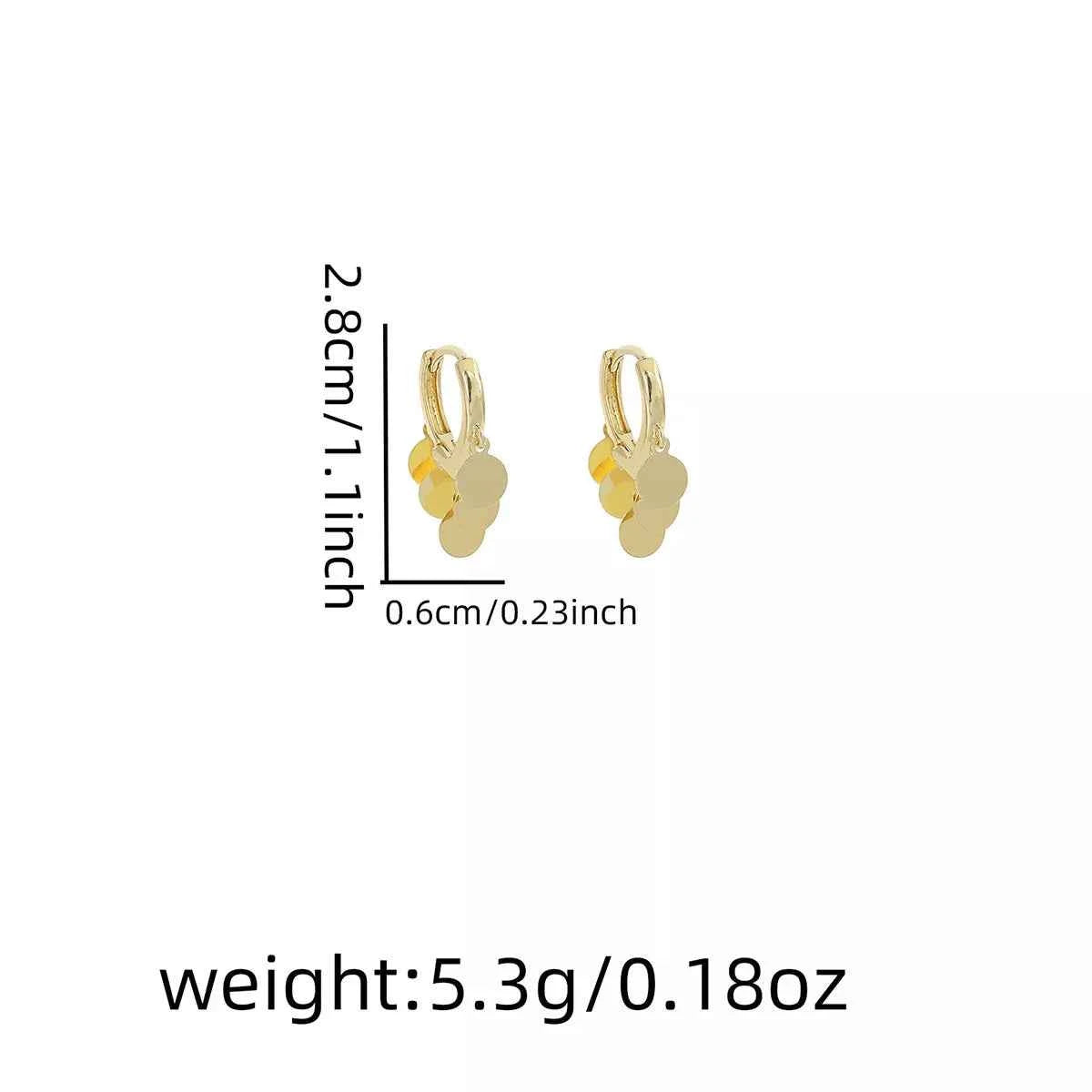 18K Gold-Plated Drop Hoop Earrings with Dangling Disc Charms Trendsi