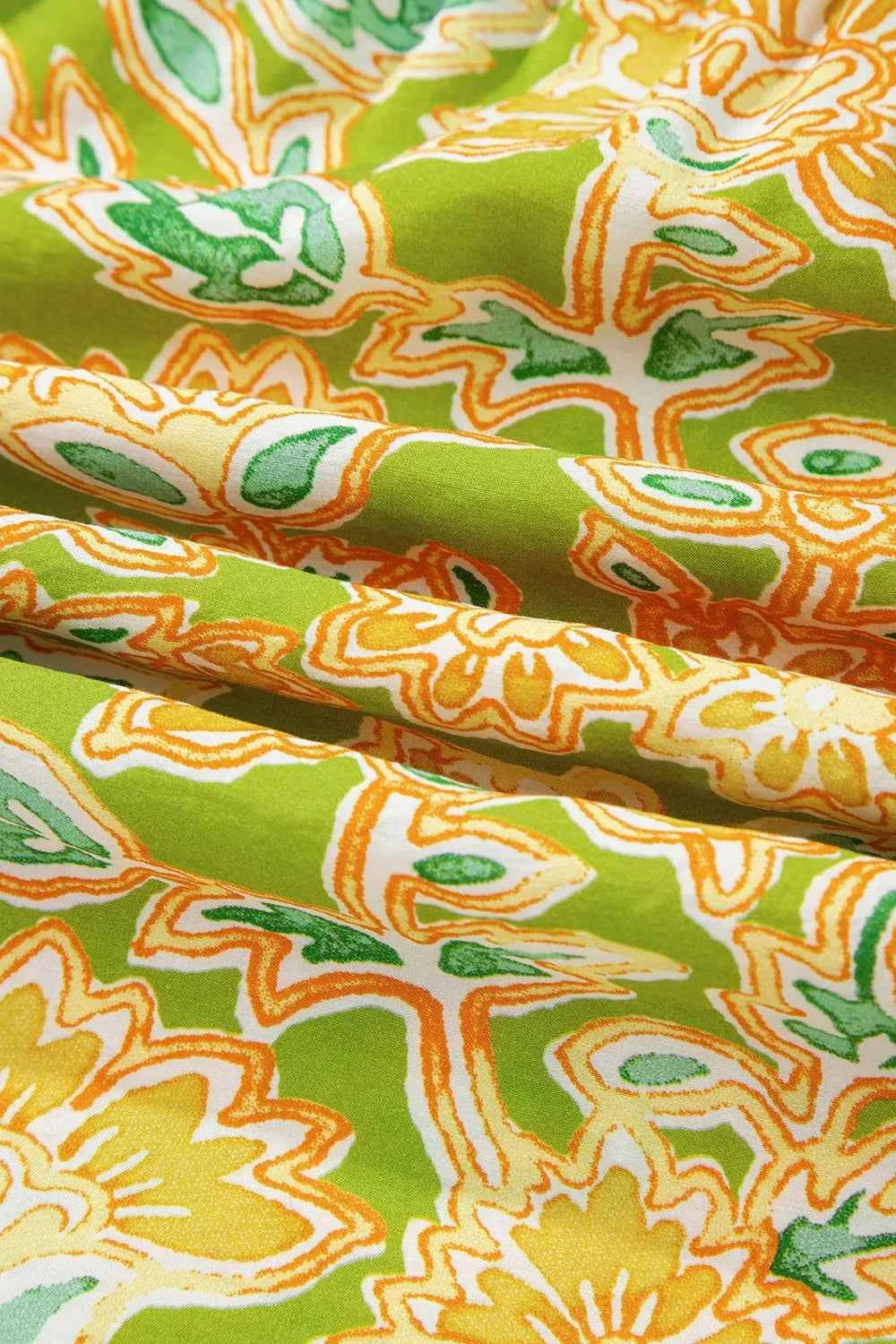 Multicolour Printed Blouse with Contrast Bubble Sleeve Patchwork Trendsi