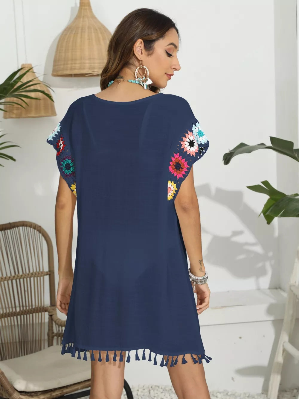 Tassel Boat Neck Flutter Sleeve Cover Up Trendsi