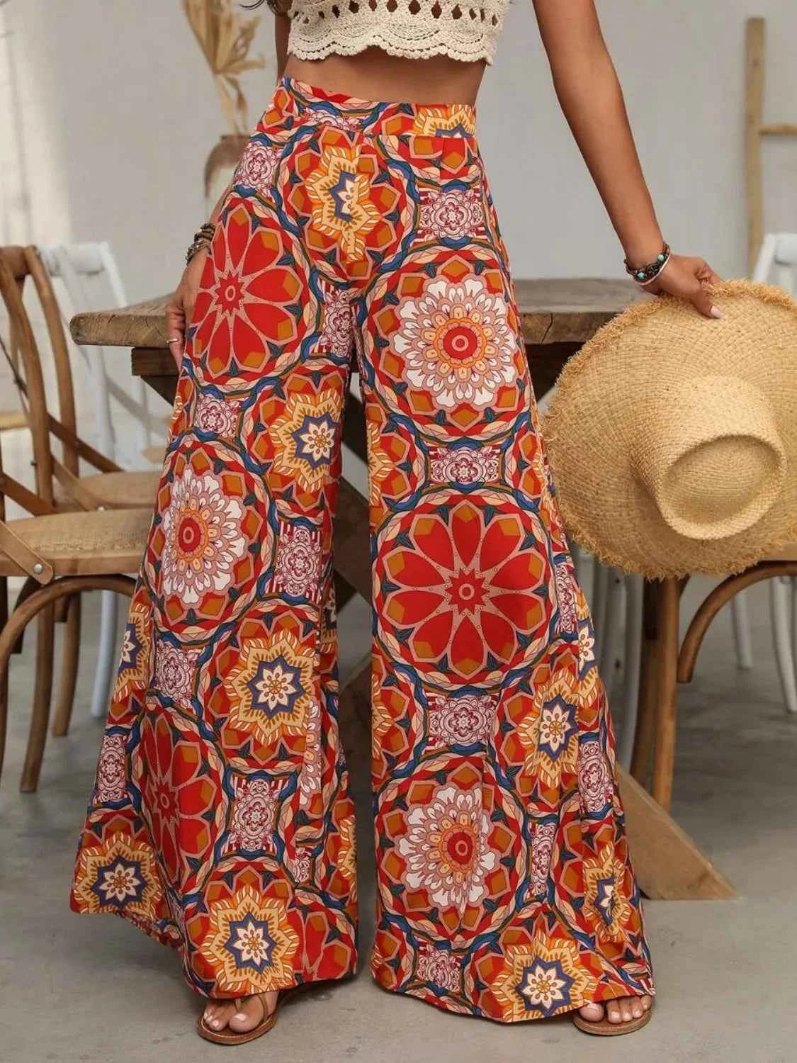 Printed Wide Leg Pants Trendsi