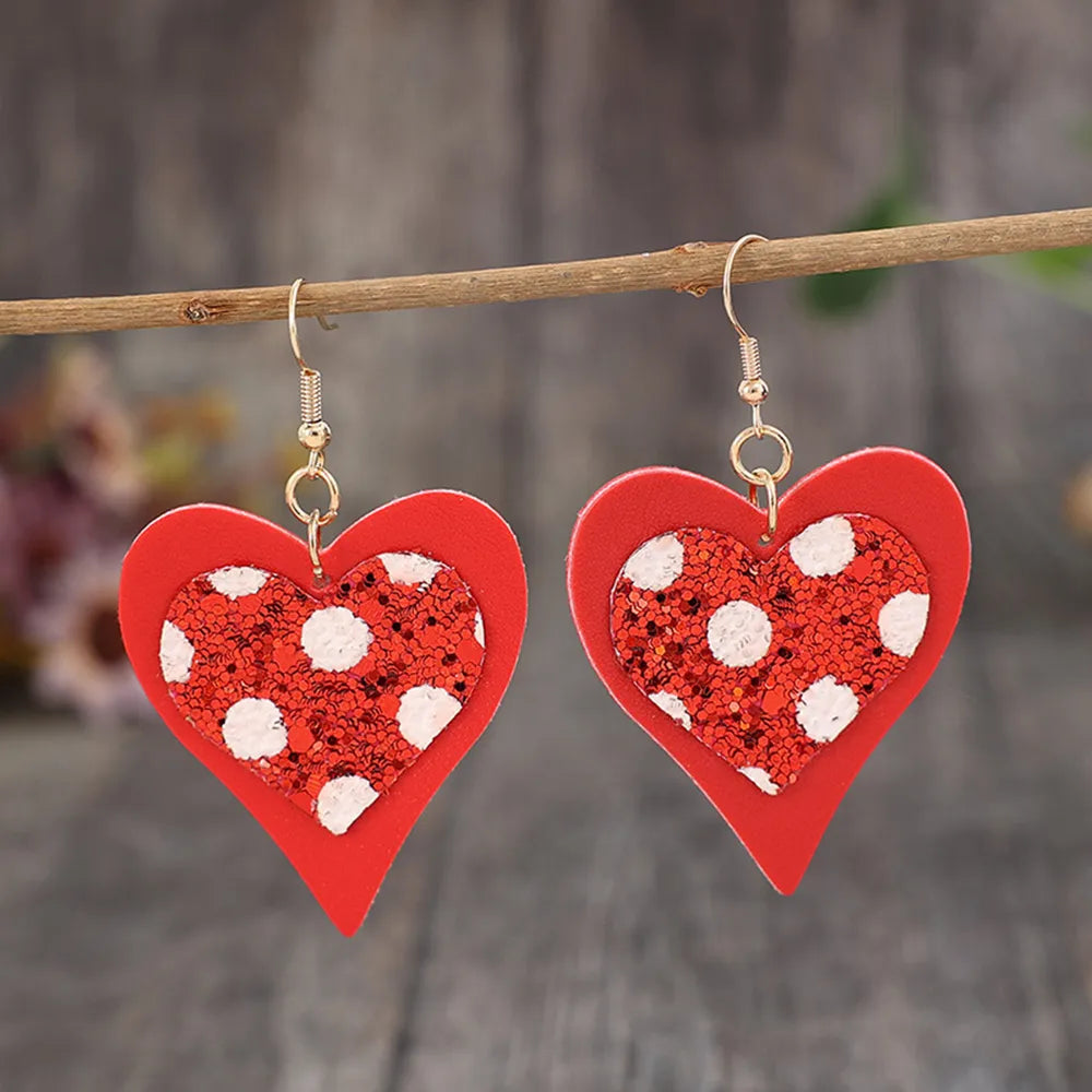 Sequin Heart Leather Drop Earrings Trendsi