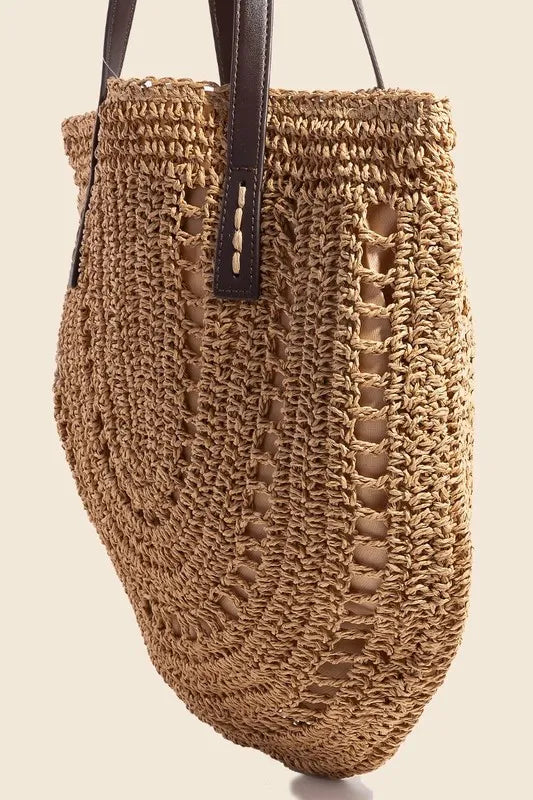 Fame Straw Braided Rounded Tote Bag Trendsi
