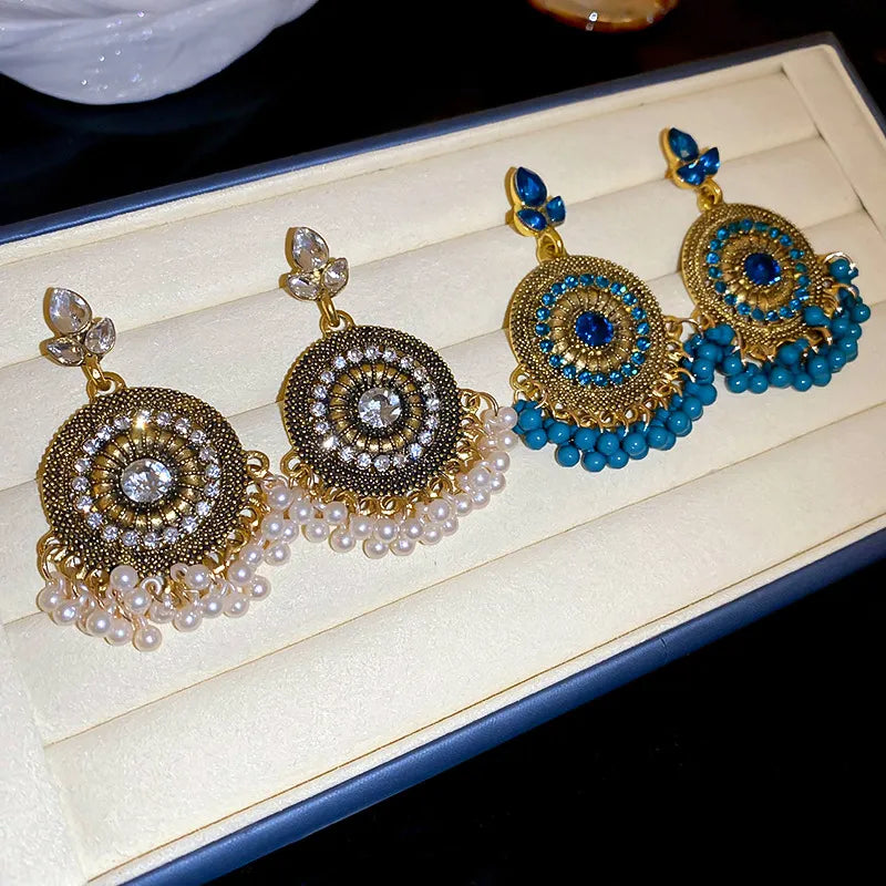 Rhinestone Alloy Bead Dangle Earrings Trendsi