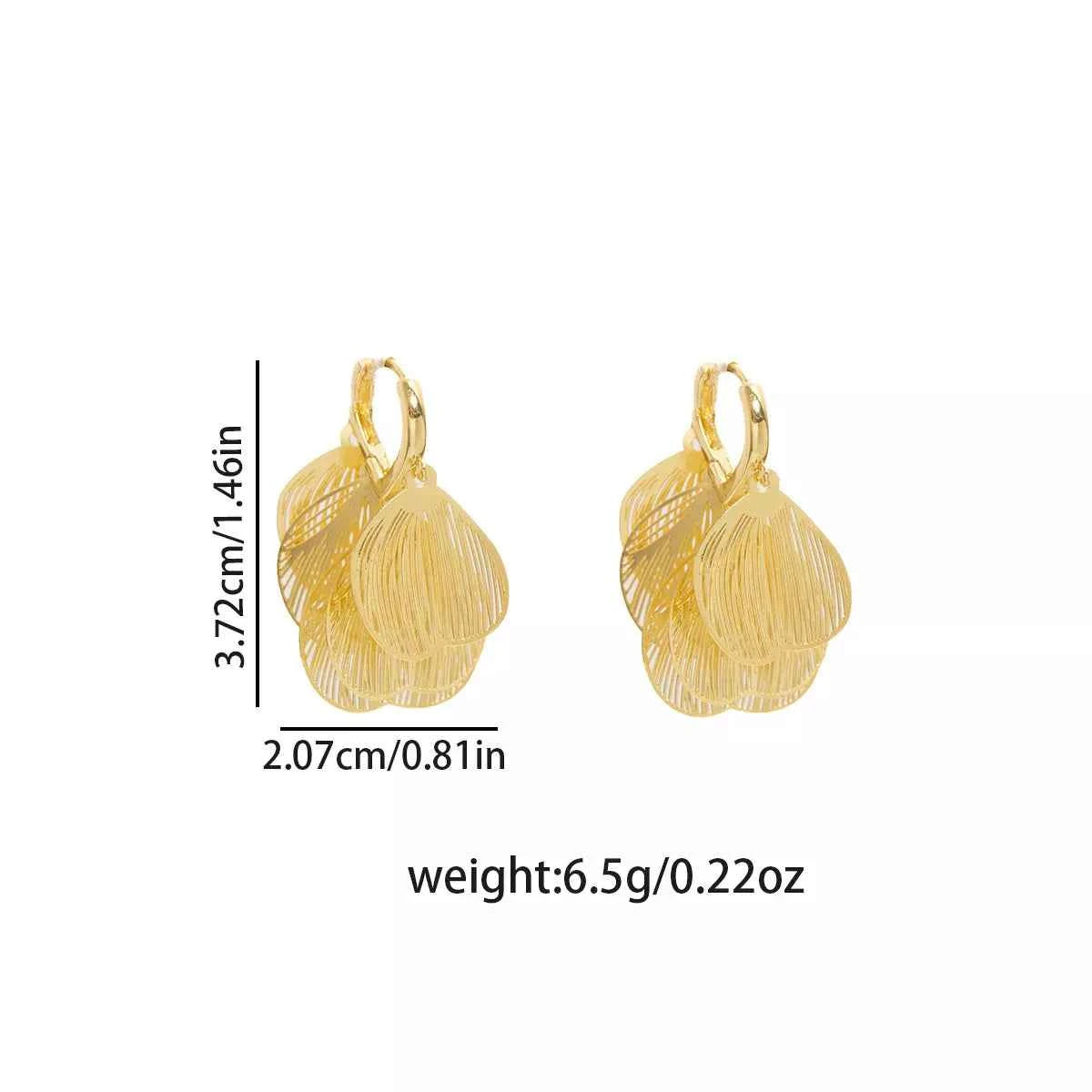18K Gold-Plated Textured Leaf Drop Earrings Trendsi