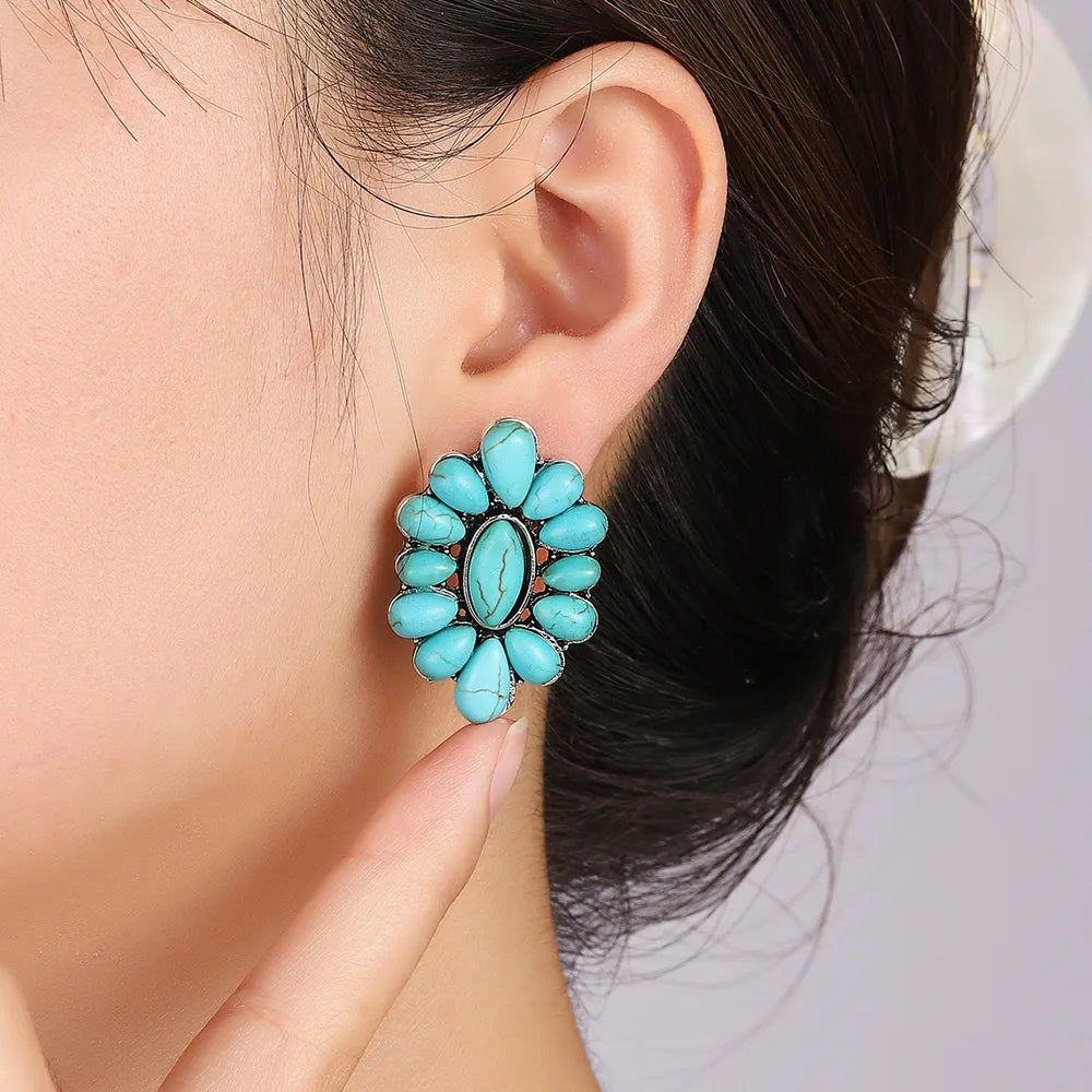 Flower Shape Artificial Turquoise Earrings Trendsi