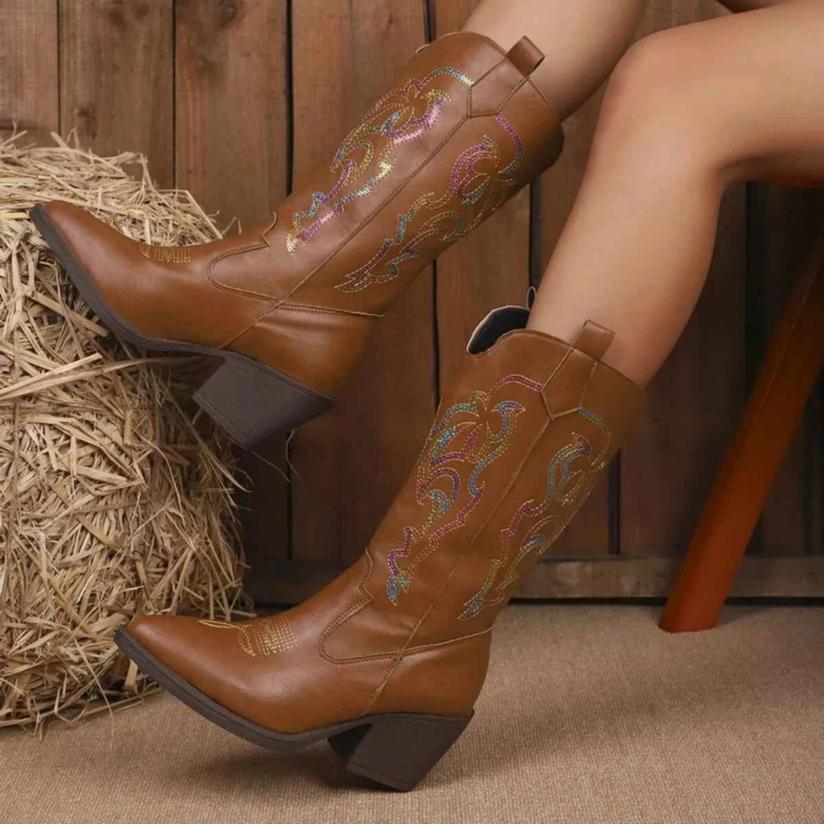 Point Toe Block Heels Boots Trendsi