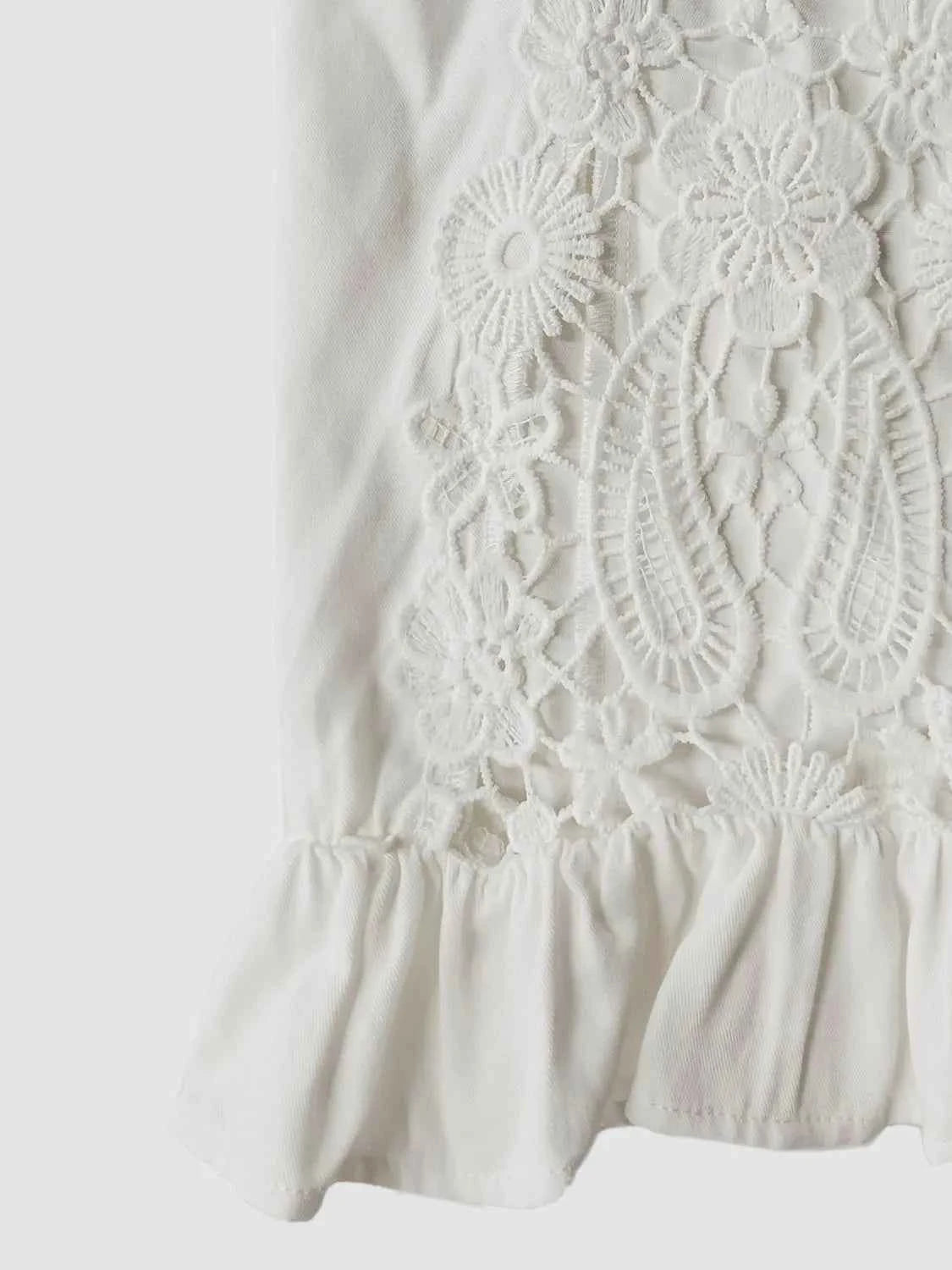 V-Neck Lace Flounce Sleeve Top Trendsi