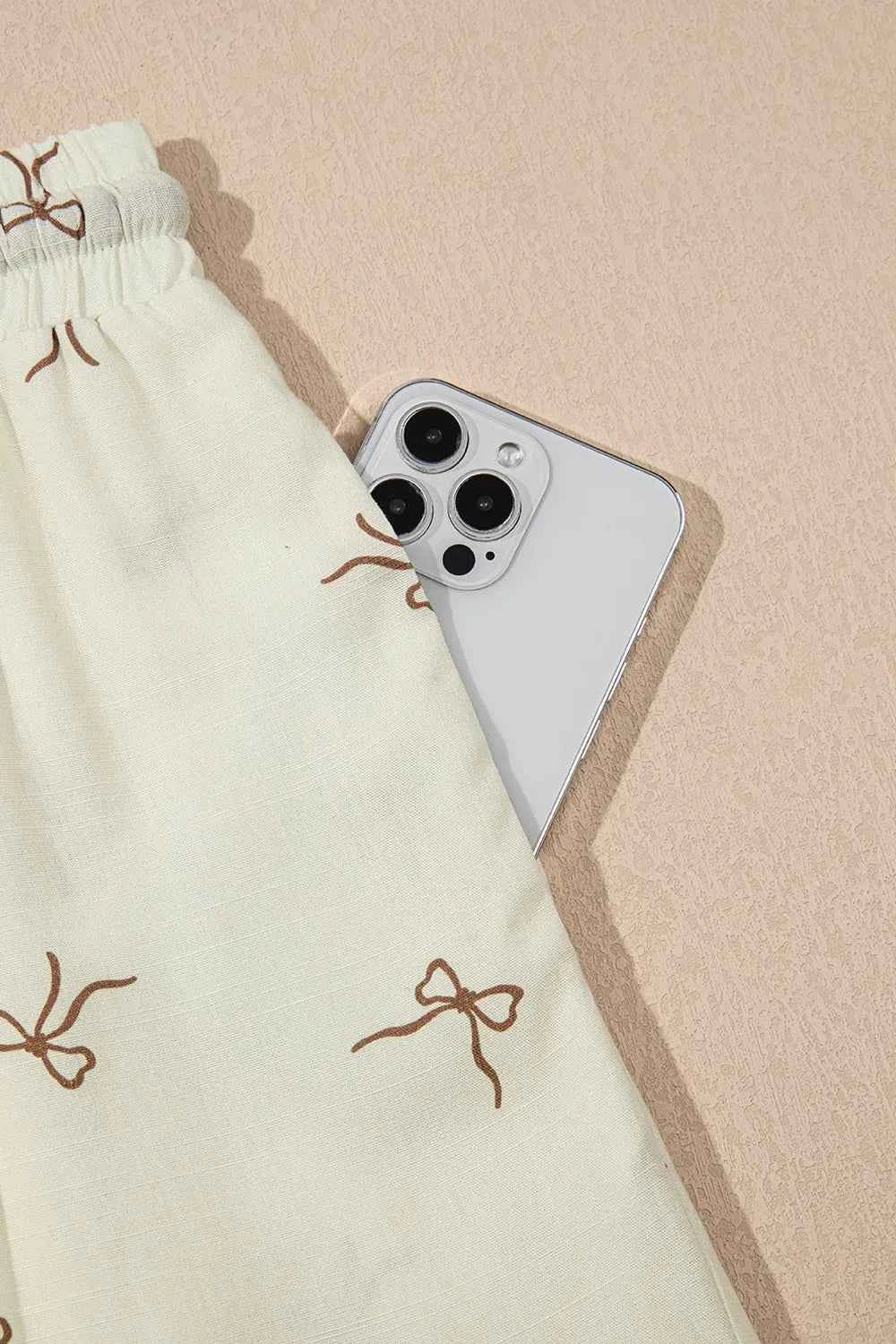 Bow Print Lace Drawstring Casual Shorts Trendsi