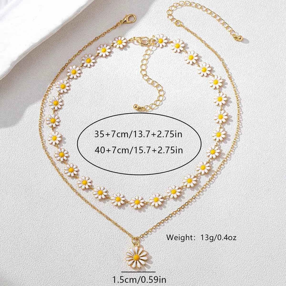 2 Piece 18K Gold-Plated Daisy Necklace Trendsi