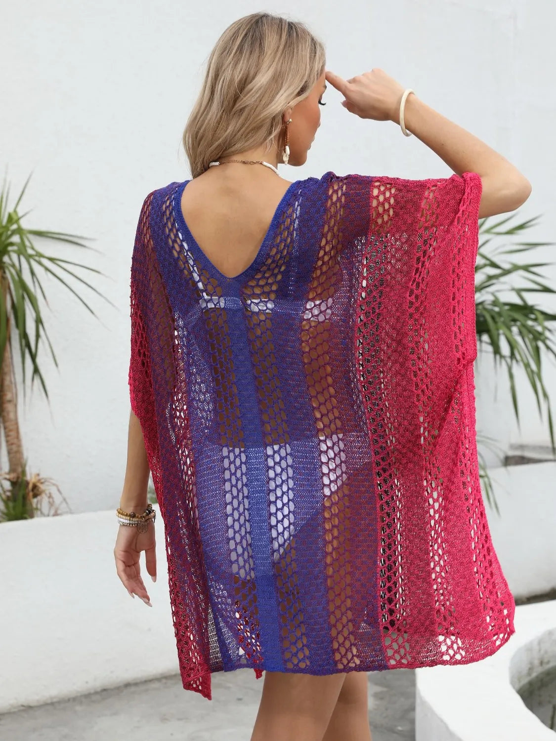 Rainbow Gradient Crochet Beach Cover Up Trendsi