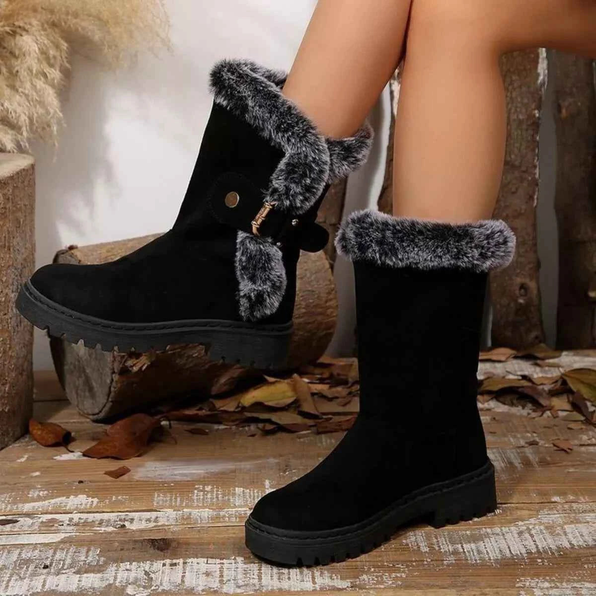 Round Toe Platform Block Heels Boots Trendsi