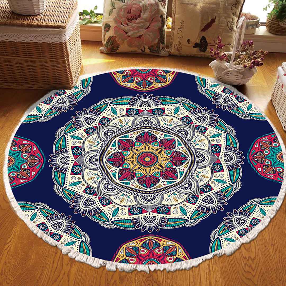 NNEAGS 90cm Round Rug Bohemian Circle Area Rug with Bohemian Geometric Pattern, Anti-slip Doormat, Home Decor NNEAGS
