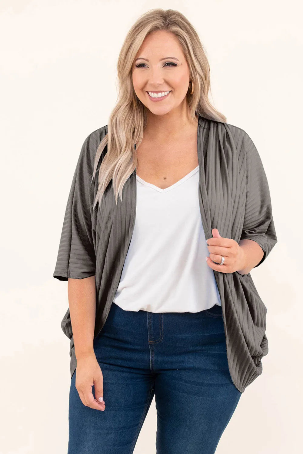 Plus Size Ribbed Cocoon Cover Up Trendsi