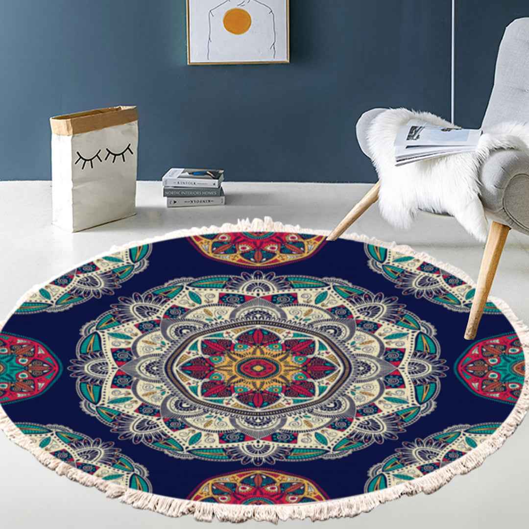 NNEAGS 90cm Round Rug Bohemian Circle Area Rug with Bohemian Geometric Pattern, Anti-slip Doormat, Home Decor NNEAGS