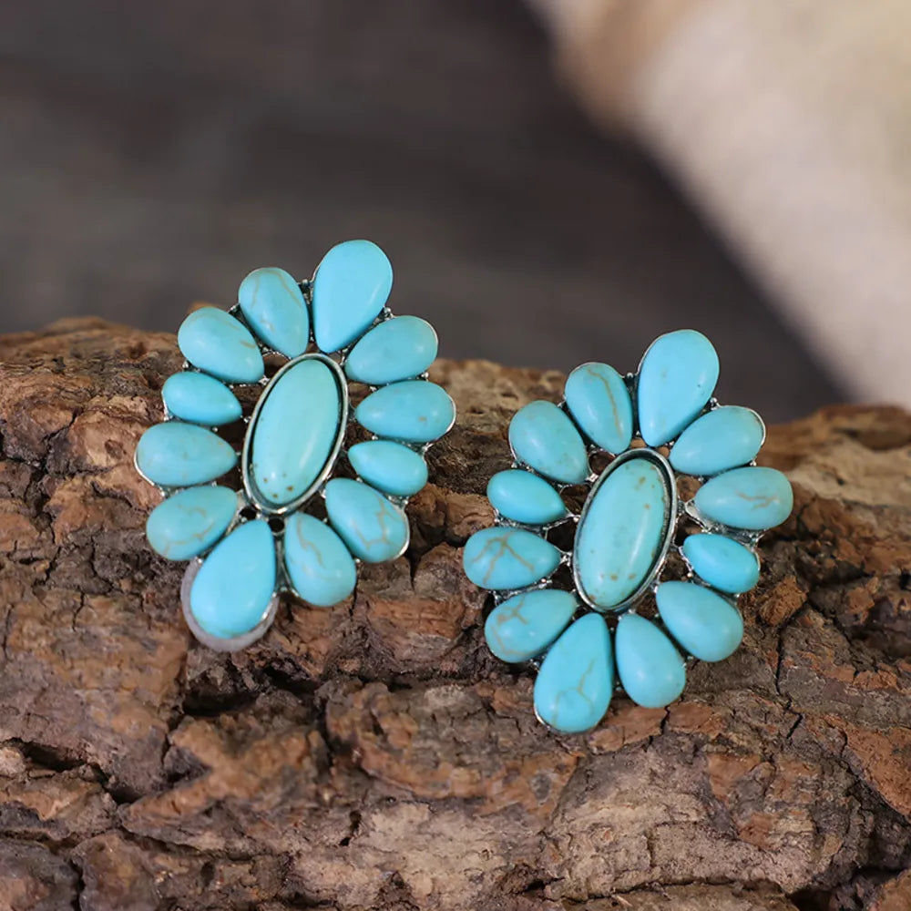 Flower Shape Artificial Turquoise Earrings Trendsi