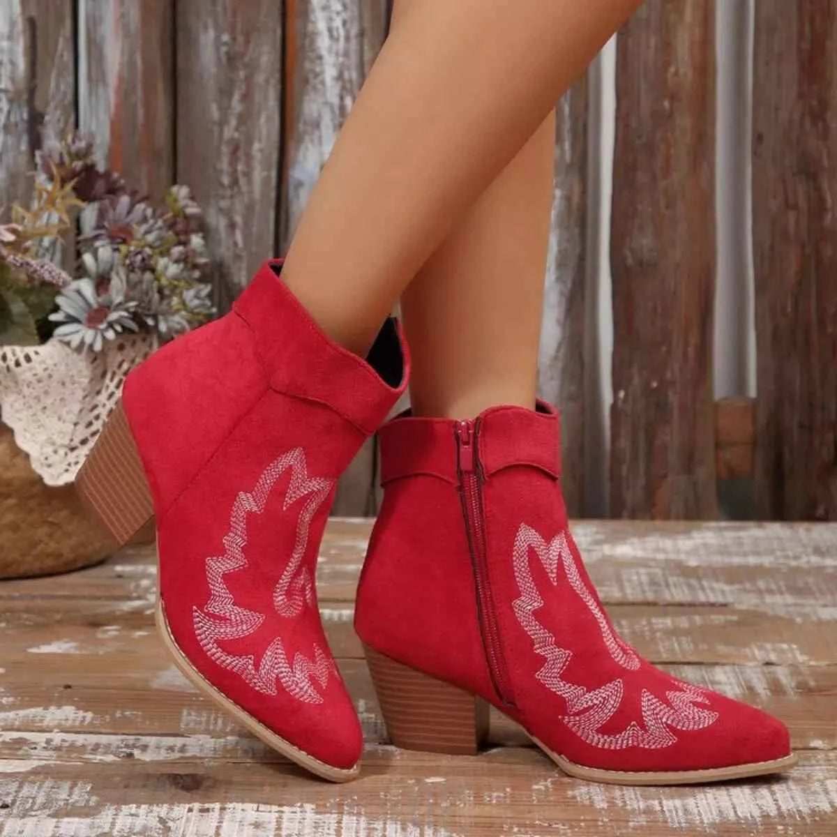 Point Toe Block Heels Boots Trendsi