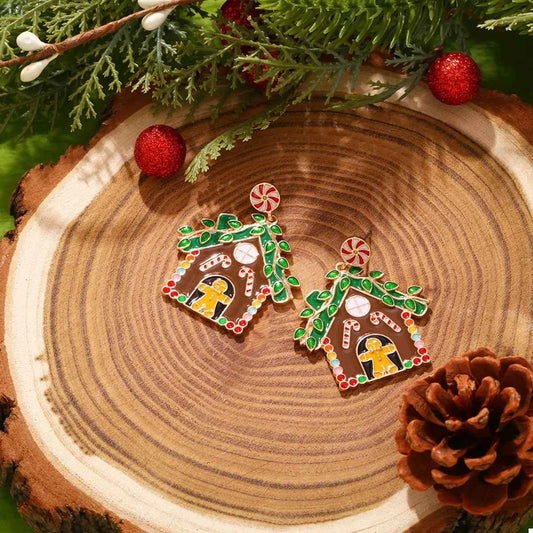 Christmas Gingerbread House Dangle Earrings Caramel onesize Trendsi