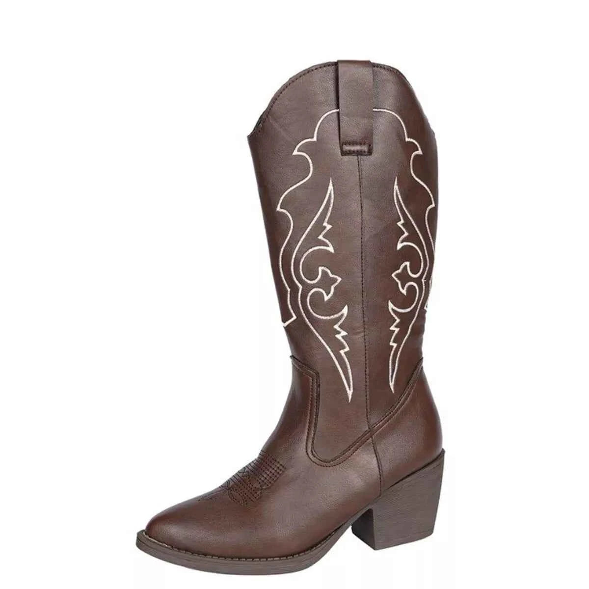 Western Embroidered Mid-Calf Boots Trendsi