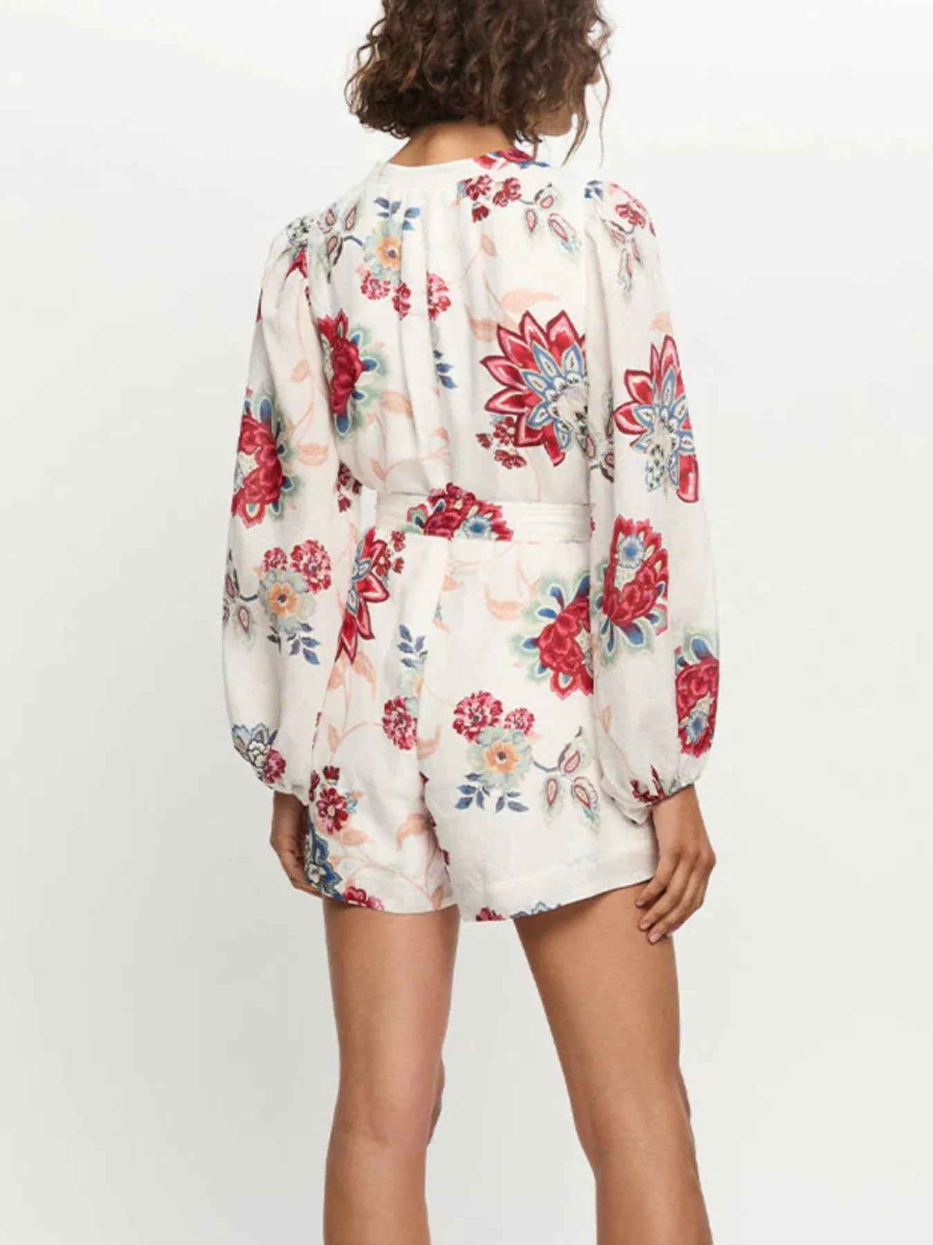 Floral Print Long Sleeve Romper Trendsi