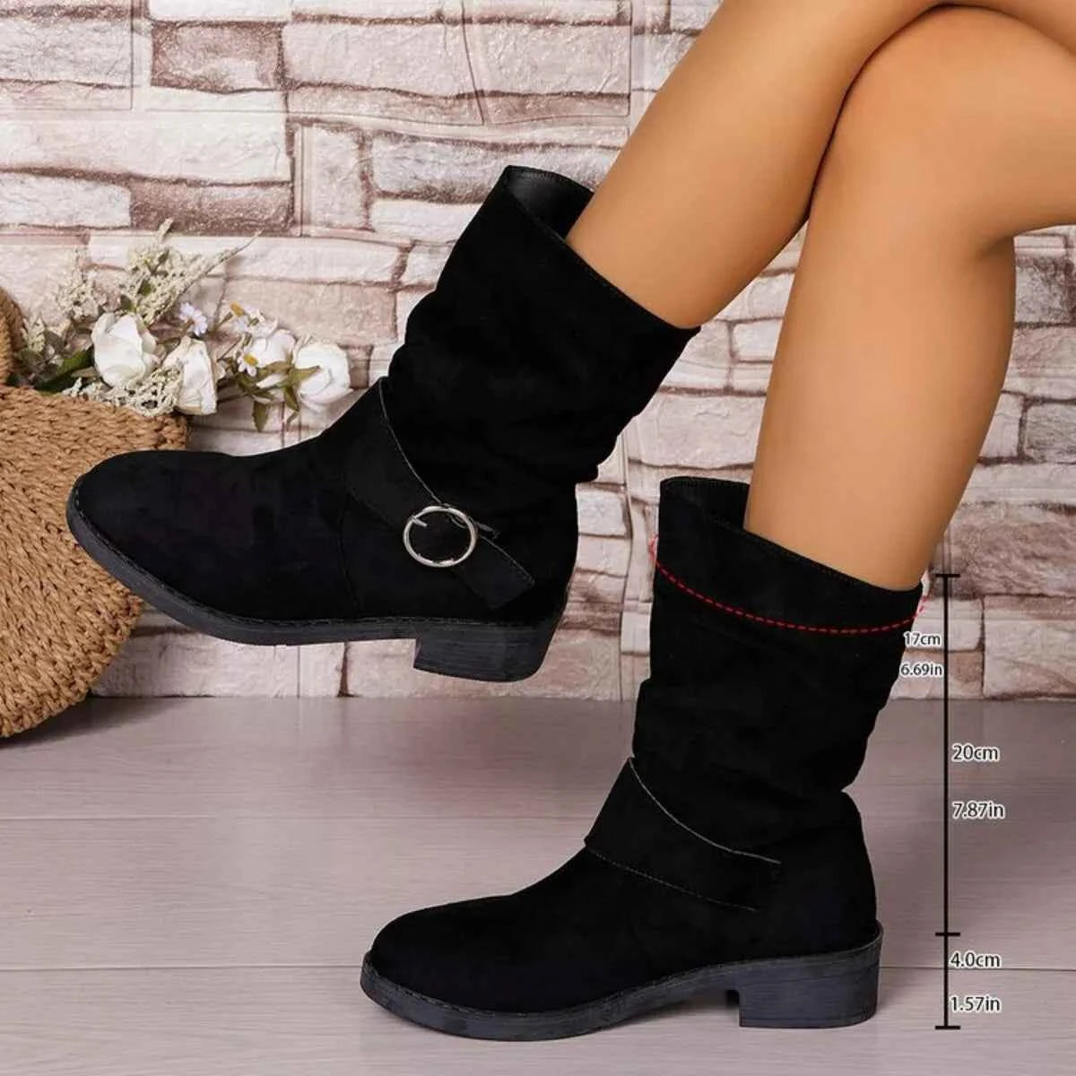 Round Toe Block Heels Boots Trendsi