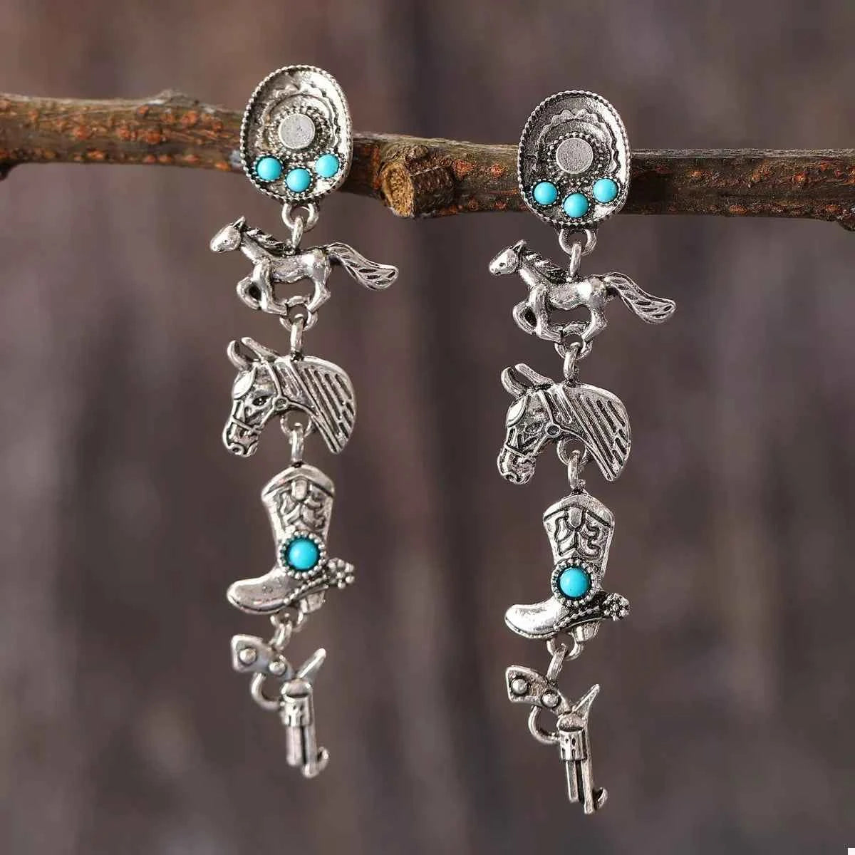 Western Style Turquoise Accent Earrings Trendsi