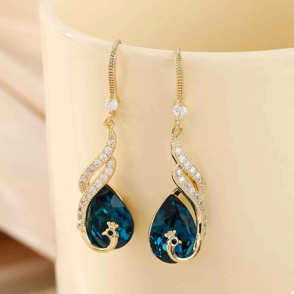18K Gold-Plated Peacock Teardrop Earrings Trendsi