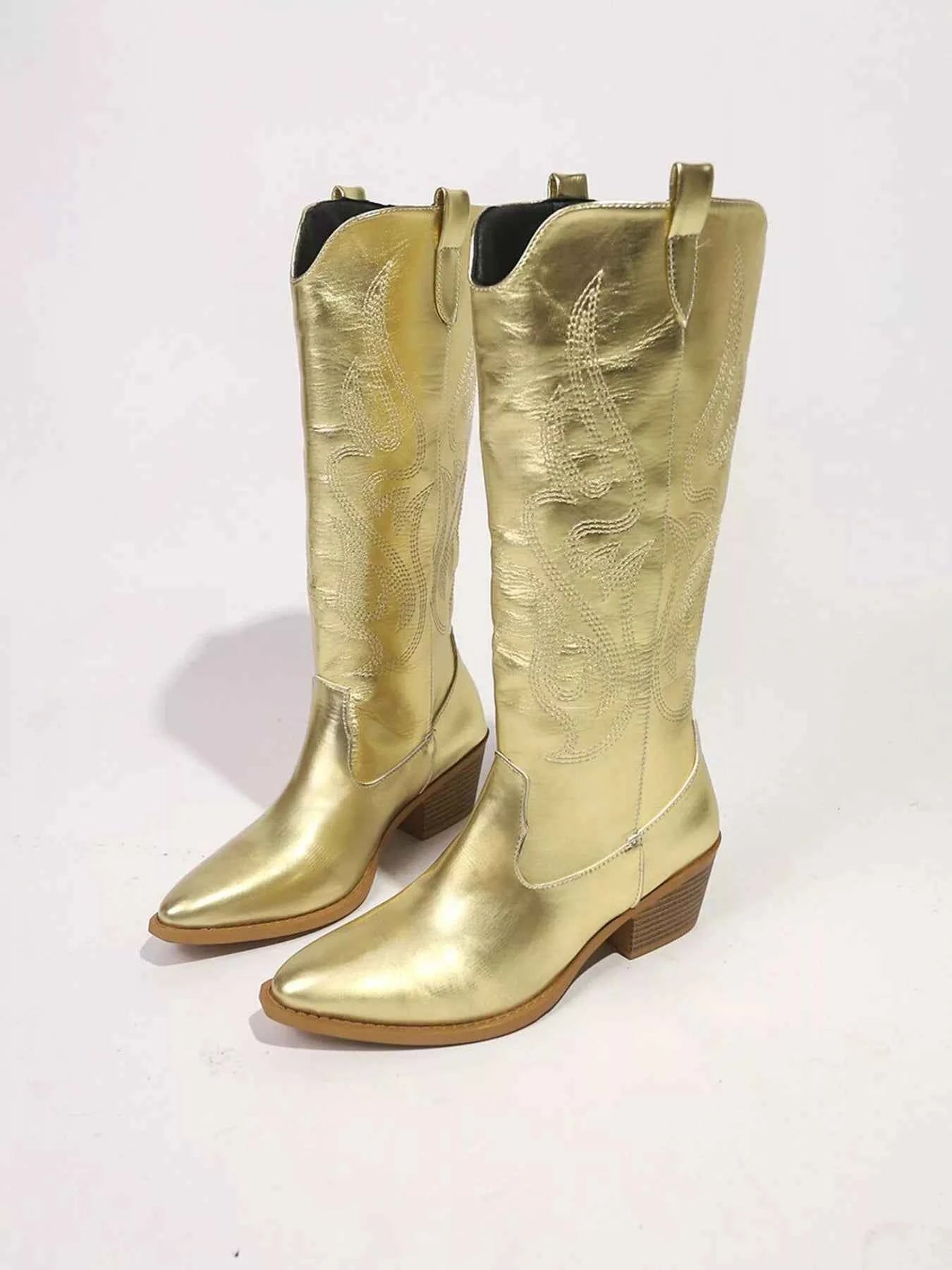 Point Toe Block Heels Boots Trendsi