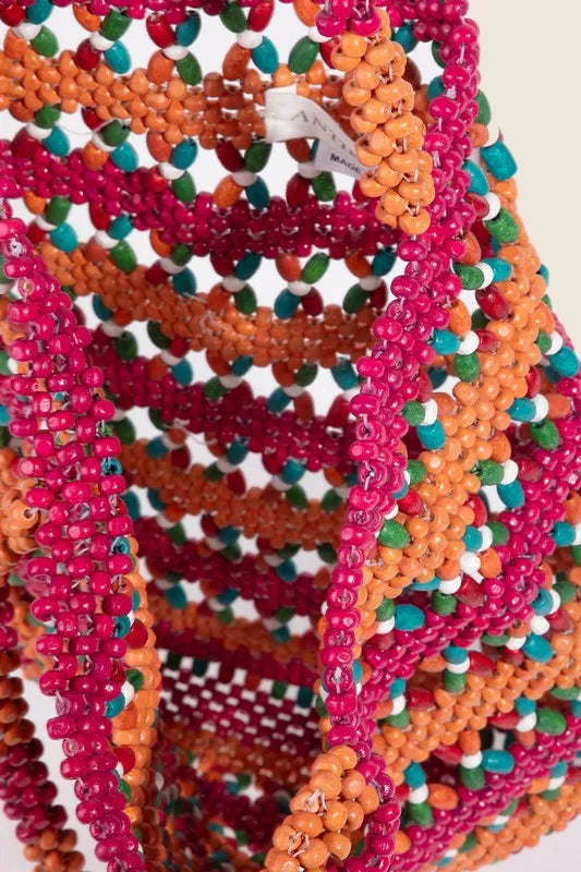 Fame Contrast Wooden Beaded Tote Bag Trendsi