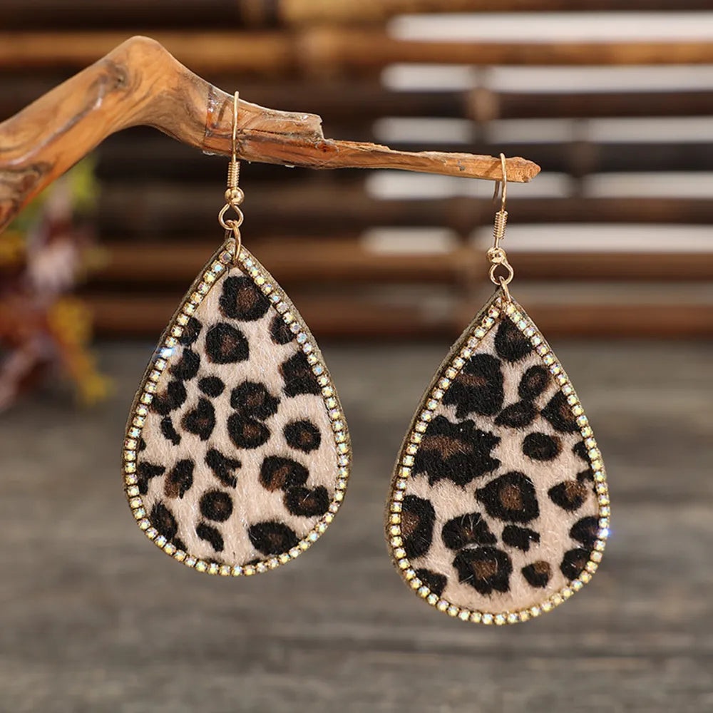 Zircon PU Leopard Teardrop Earrings Leopard One Size Trendsi
