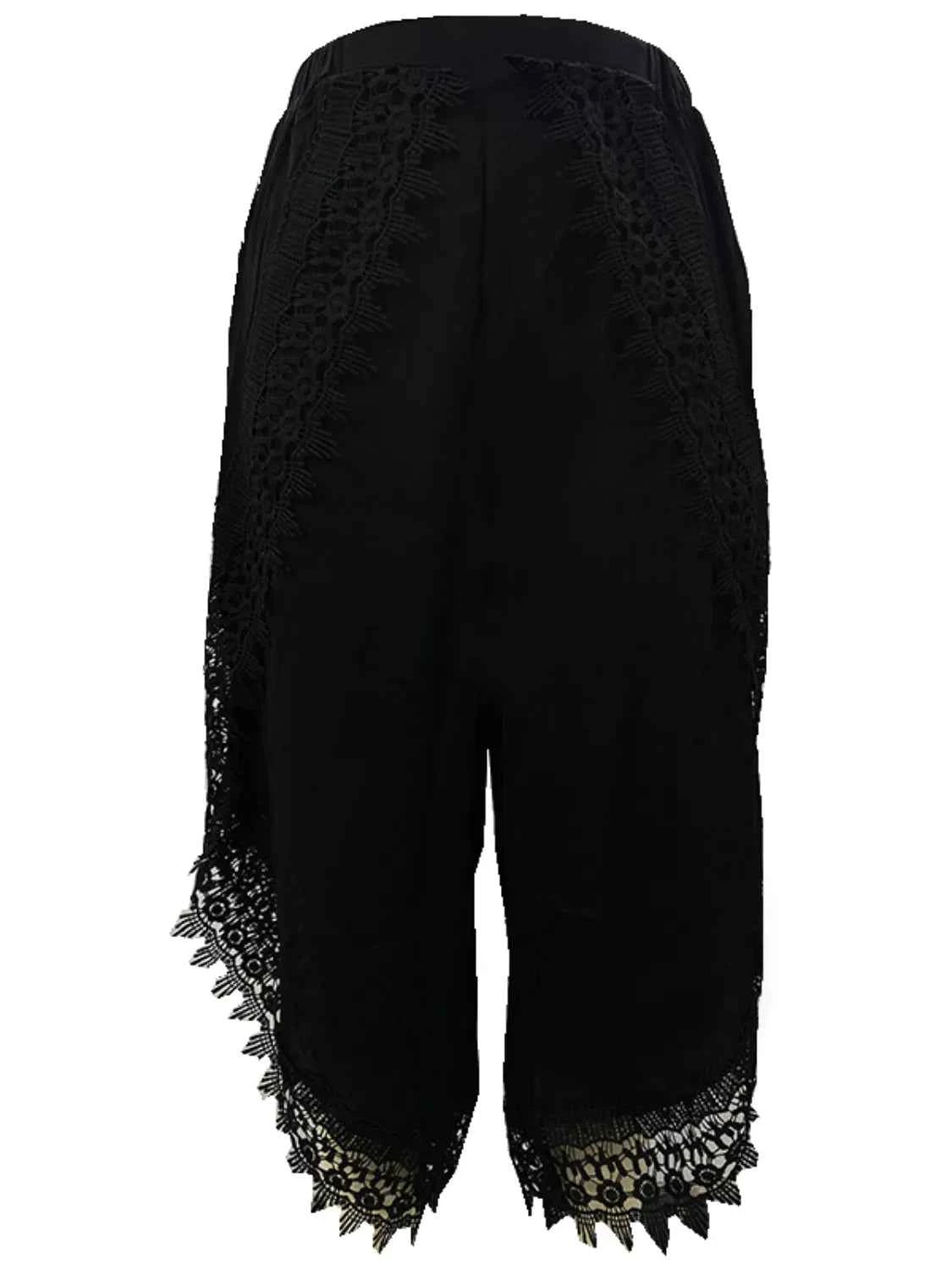 Full Size Lace Detail Wide Leg Pants Plus Size Trendsi
