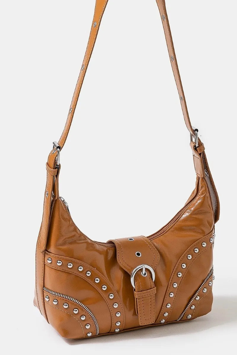 Fame Faux Leather Studded Trim Shoulder Bag Trendsi