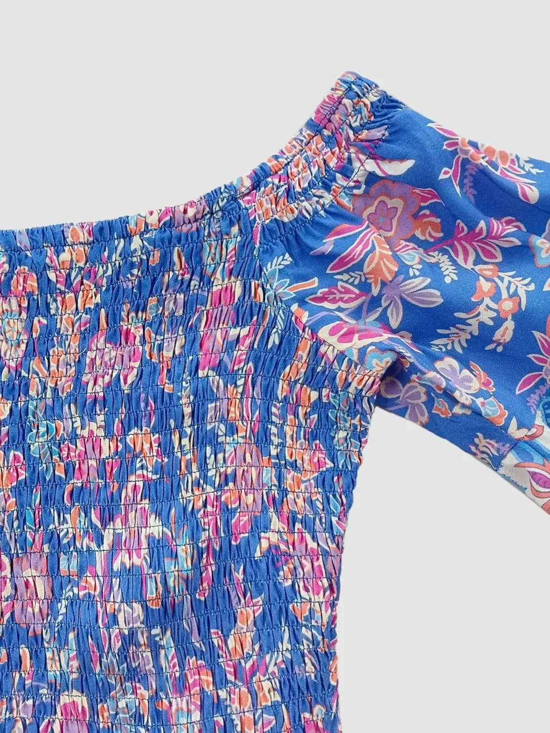 Smocked Off-Shoulder Printed Top and Skirt Set Trendsi