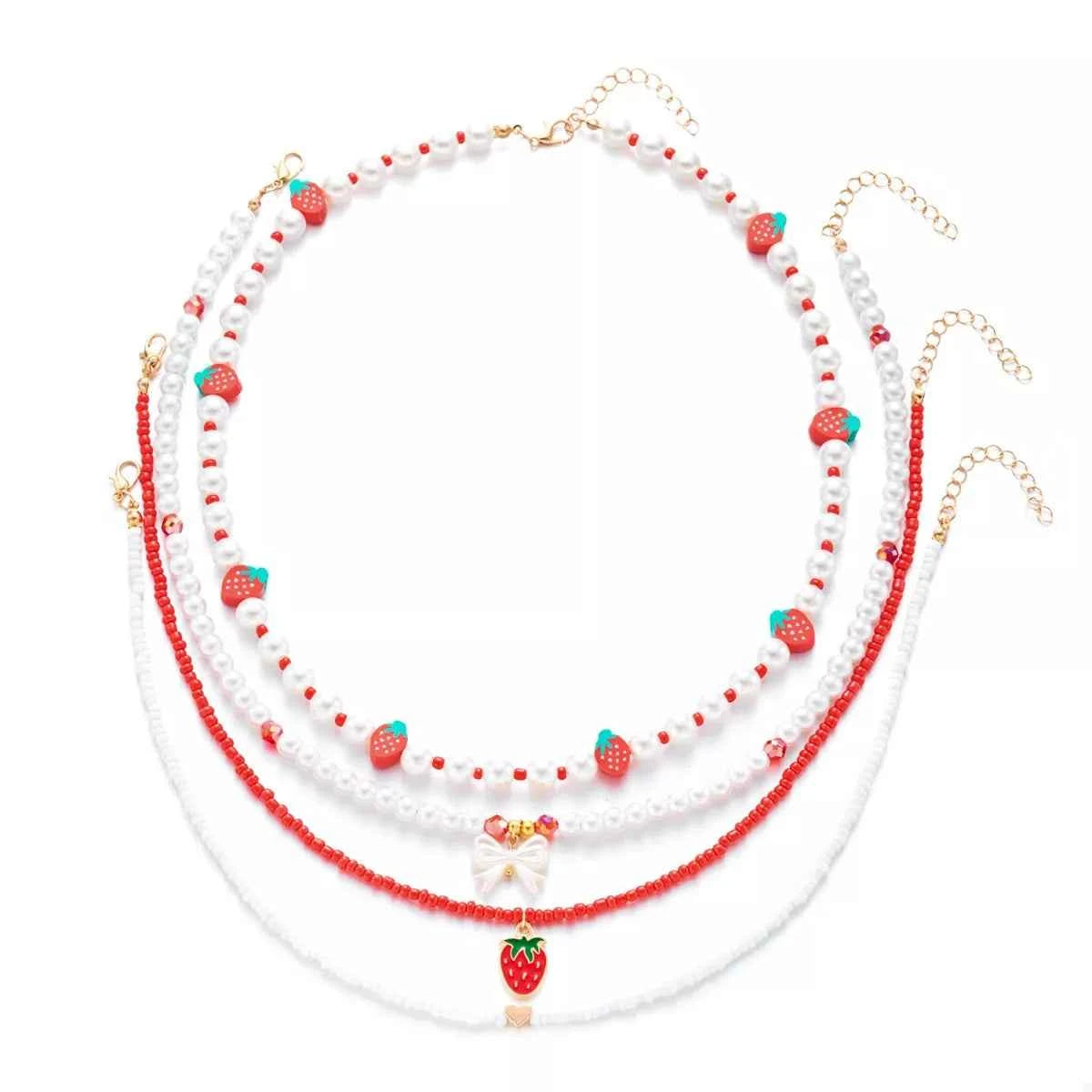 4 Piece Strawberry Pearl Beaded Necklace Trendsi