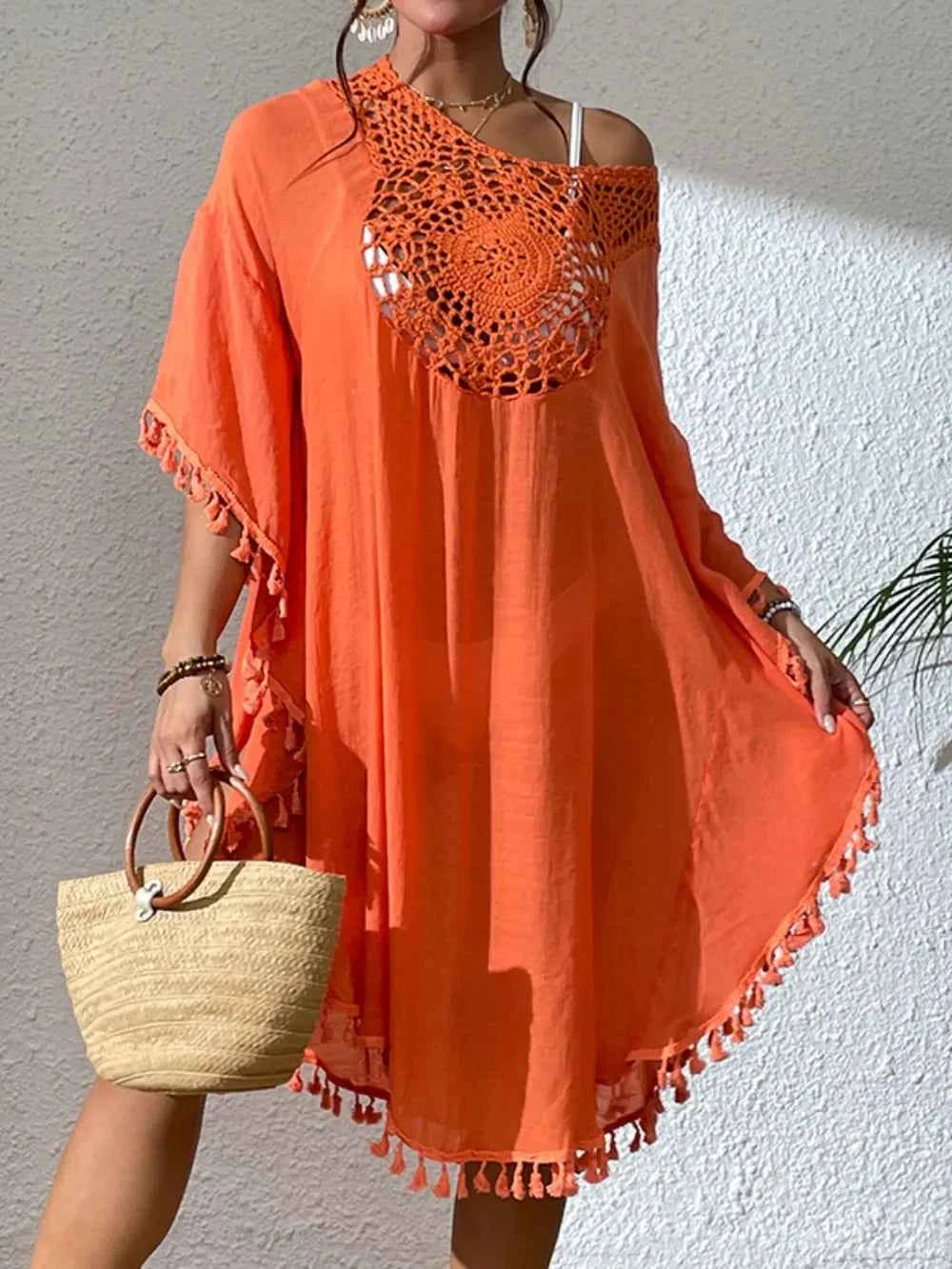 Tassel Cutout Scoop Neck Cover-Up Dress Trendsi
