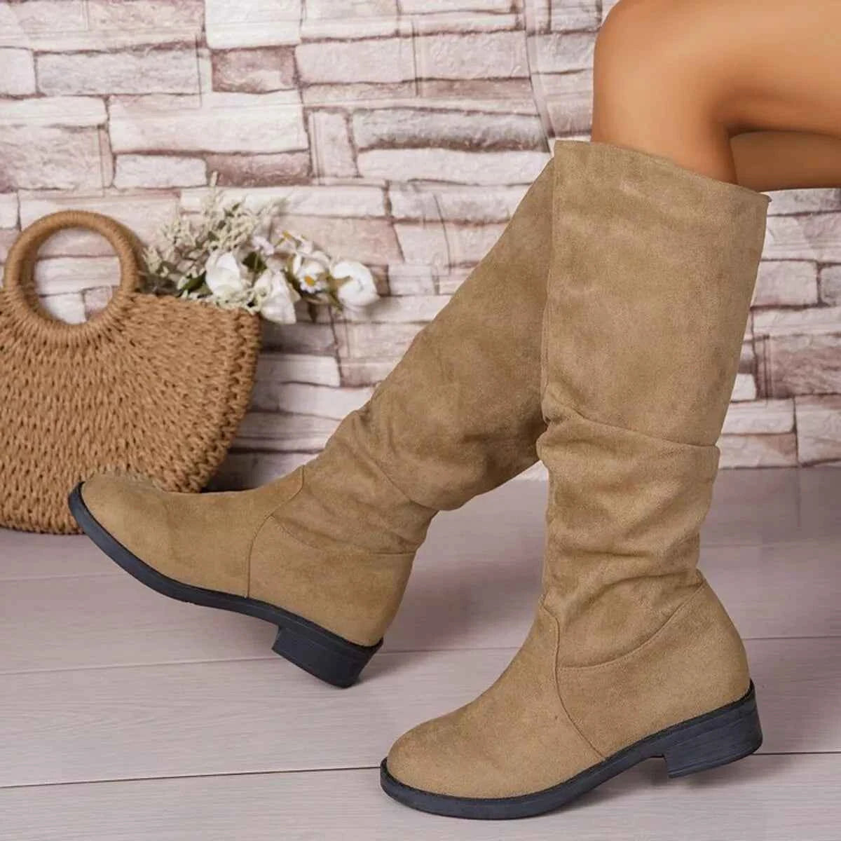 Round Toe Block Heels Boots Trendsi