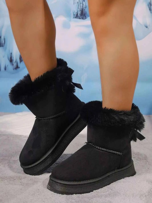 Round Toe Platform Boots Black Trendsi