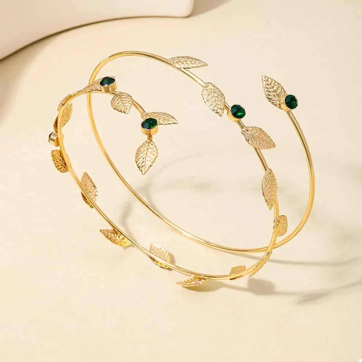 18K Gold-Plated Alloy Rhinestone Leaf Bracelet Trendsi