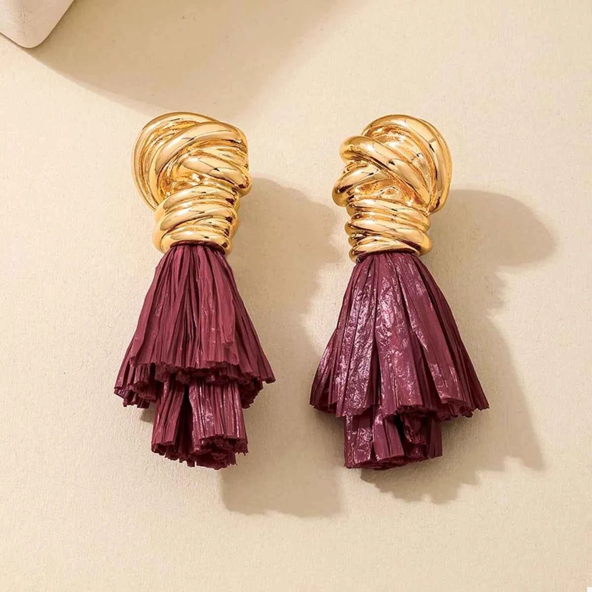 Golden Wire Wrapped Tassel Drop Earrings Trendsi