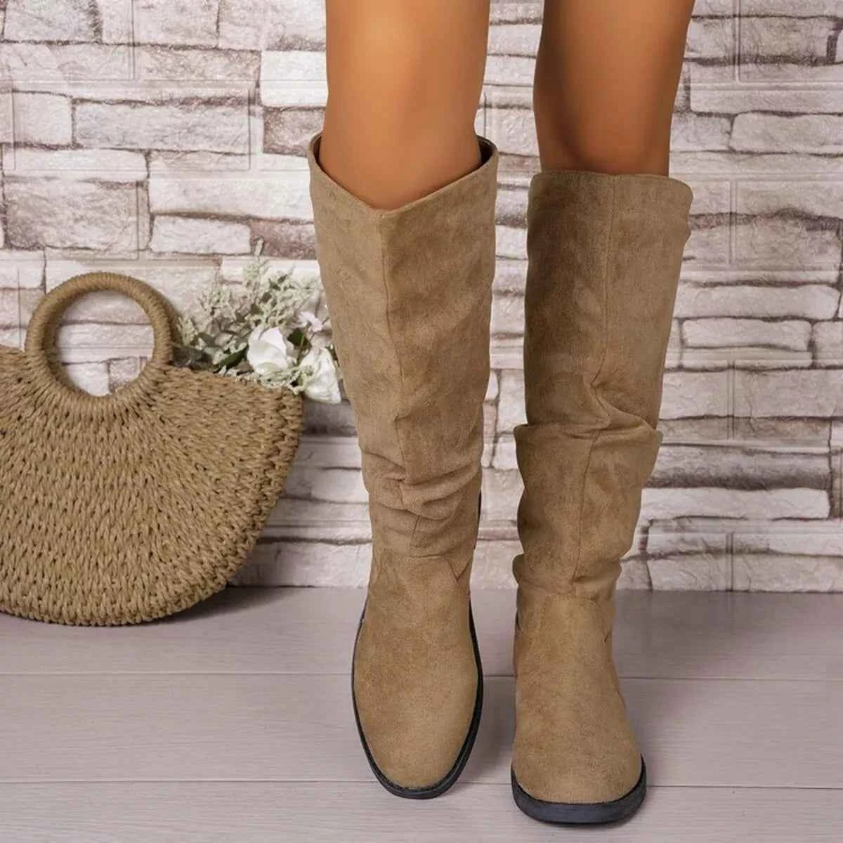 Round Toe Block Heels Boots Trendsi