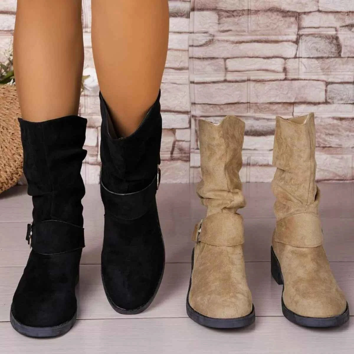 Round Toe Block Heels Boots Trendsi