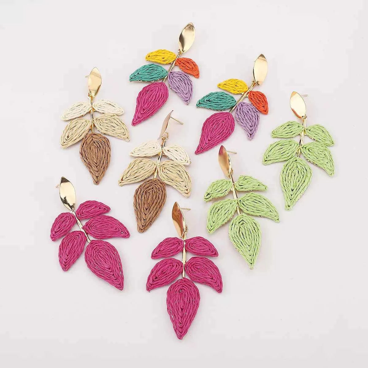 Rattan Woven Leaf Dangle Earrings Trendsi