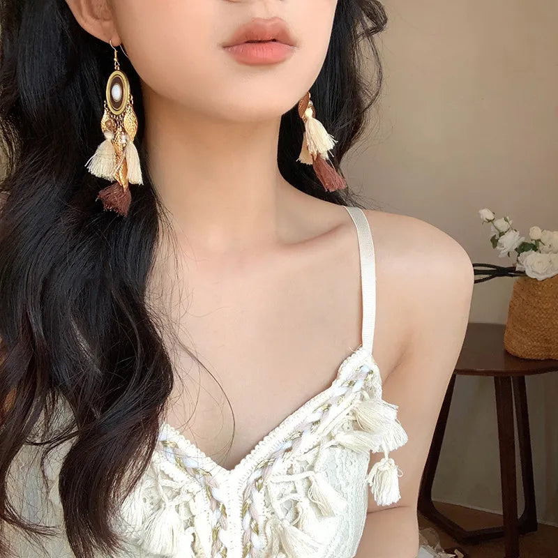 Alloy Rice Bead Dangle Earrings Trendsi