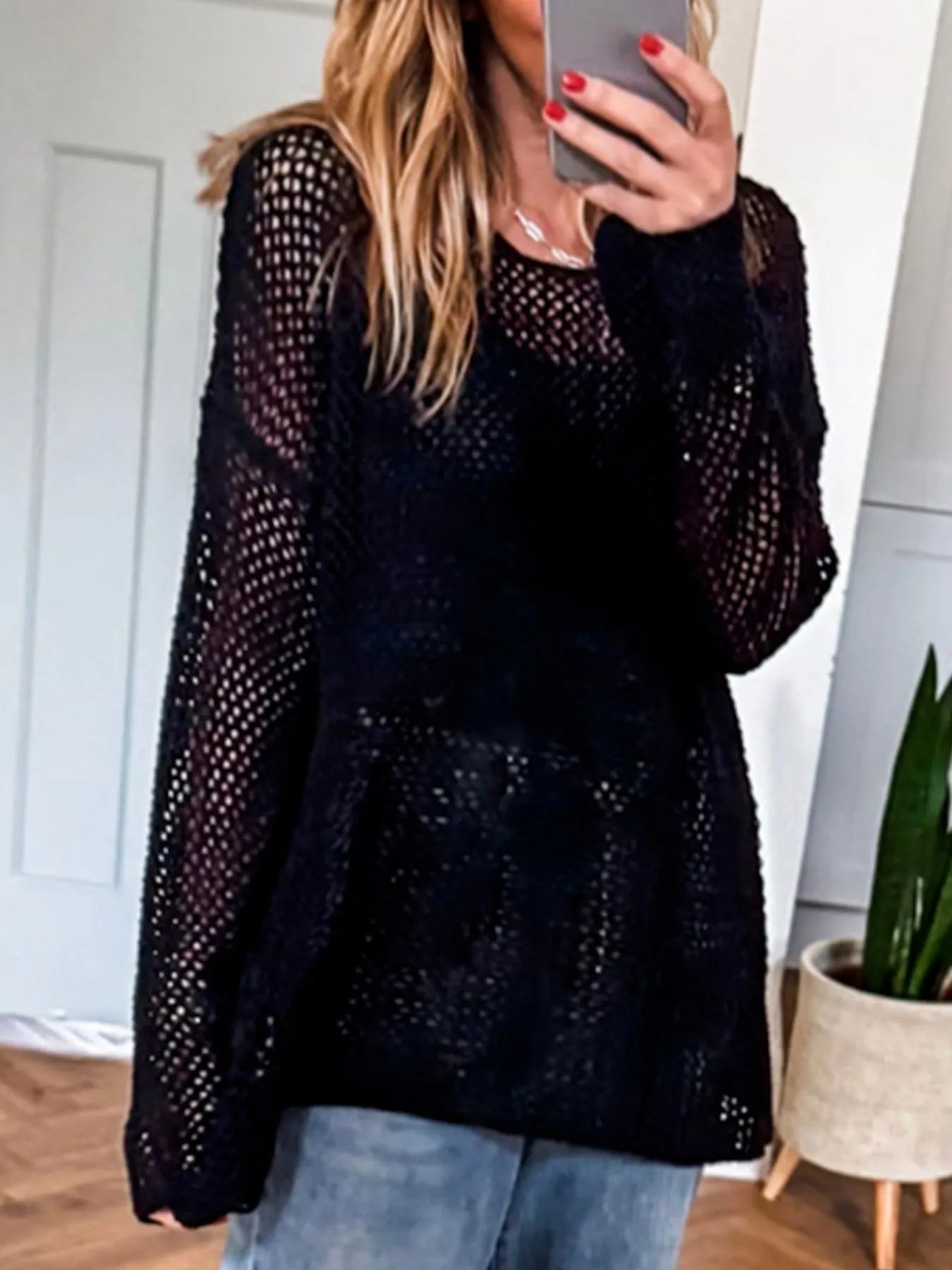 Lightweight Openwork Knit Cover Up Trendsi