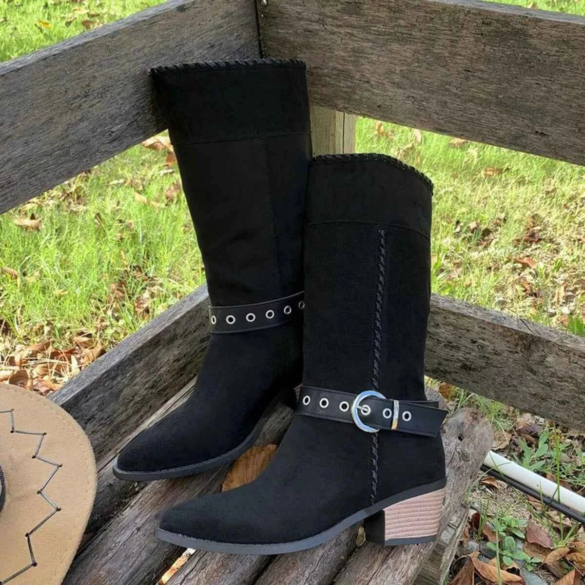 Point Toe Block Heels Boots Trendsi