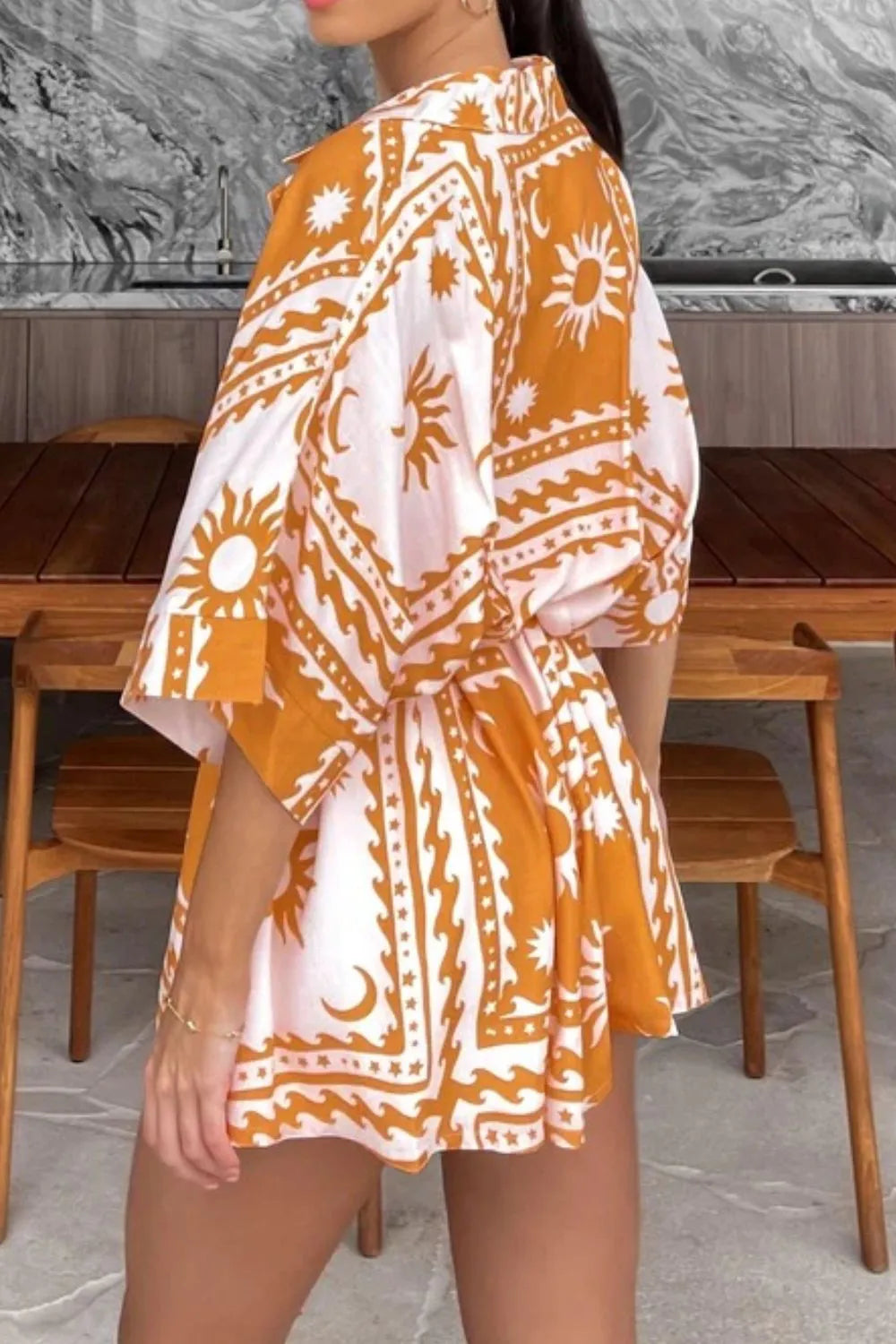 Printed Tie Waist Romper Trendsi