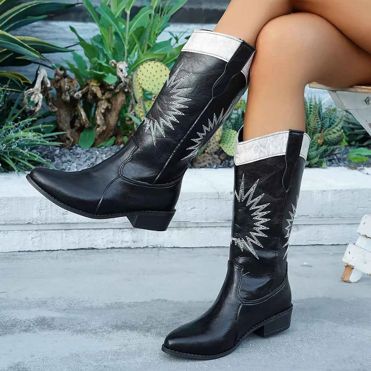 Point Toe Block Heels Boots Trendsi