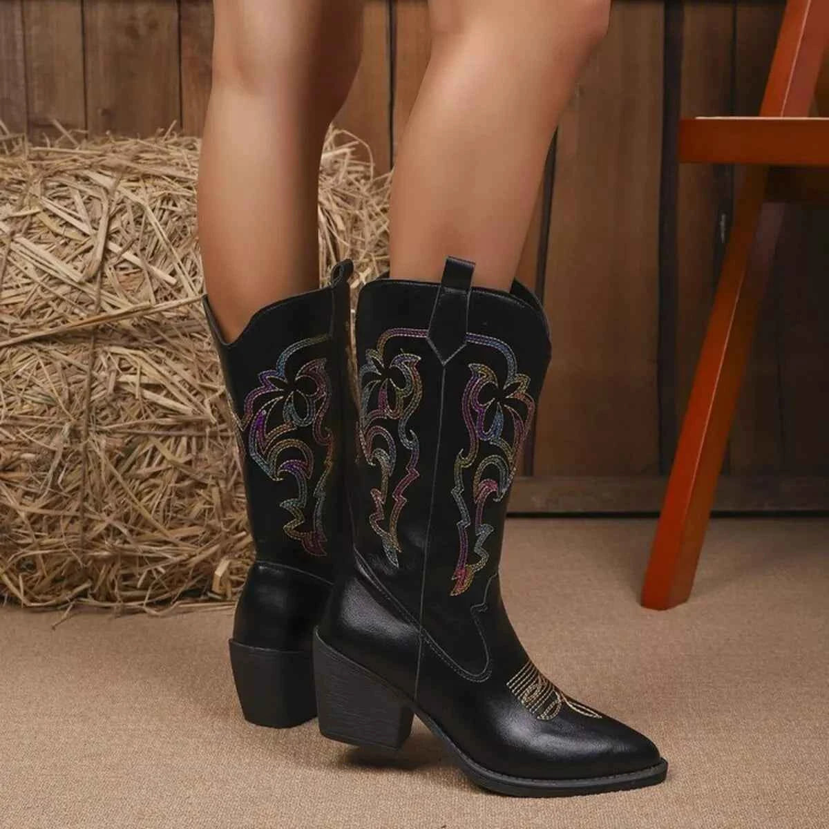 Point Toe Block Heels Boots Trendsi