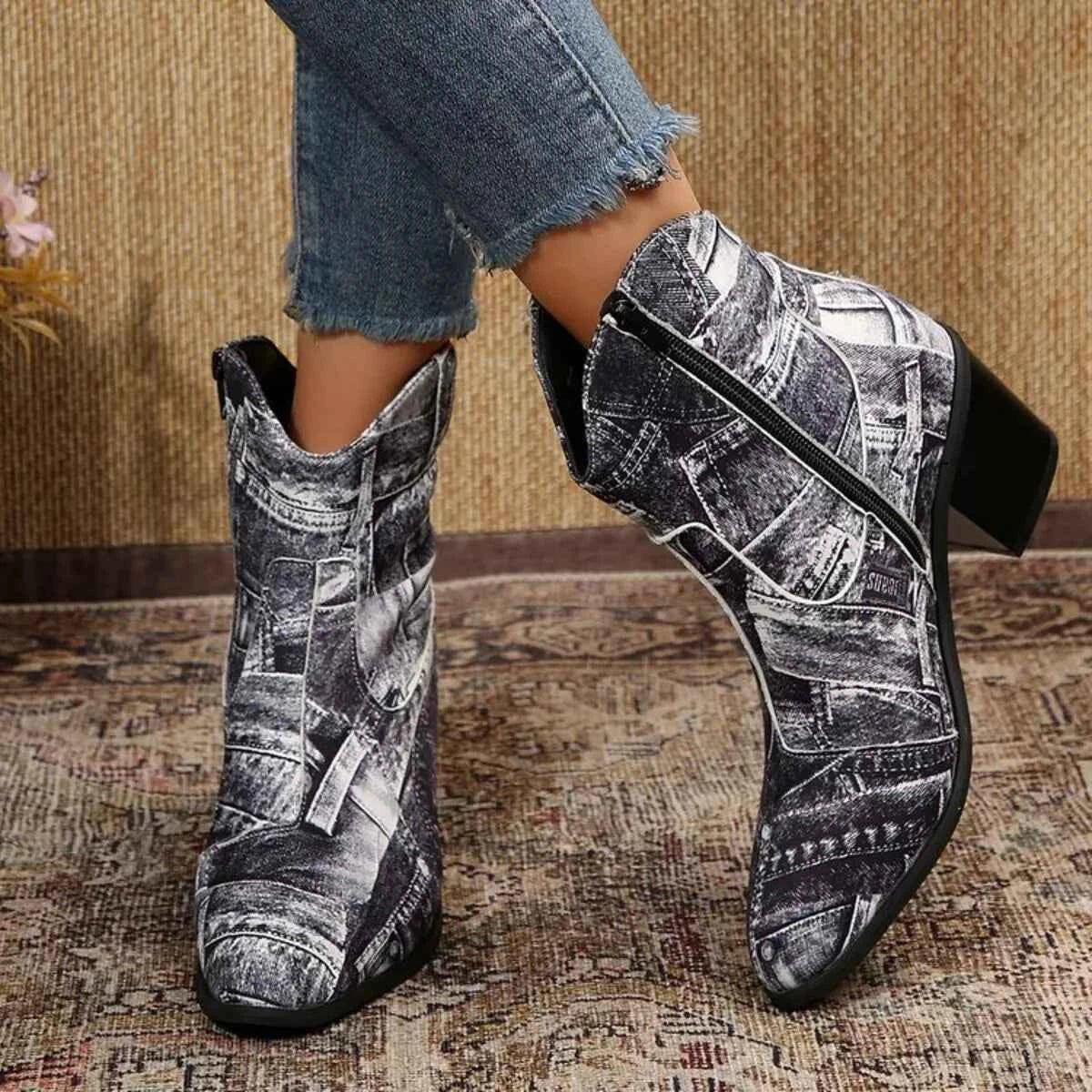 Point Toe Block Heels Boots Black Trendsi