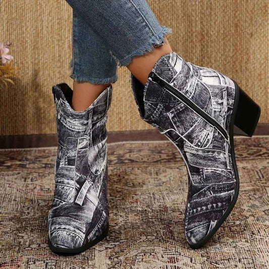 Point Toe Block Heels Boots Black Trendsi